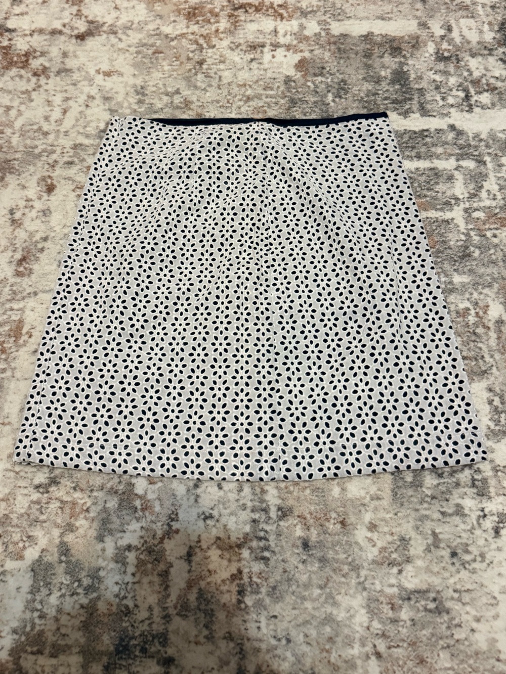 Navy Dot Print White Pencil Skirt